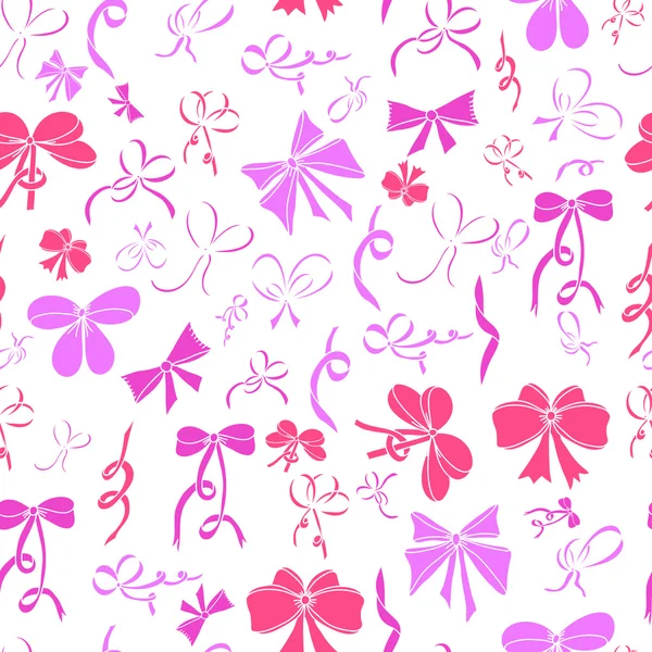 Nahtloses Muster mit Schleifen. rosa Schleifen auf weißem Hintergrund. — Stockvektor