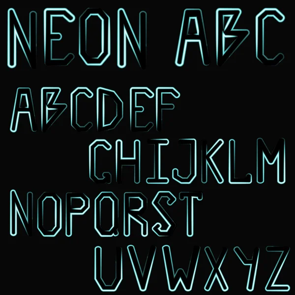 Neon ABC. Glowing green letters. Black background. — Stock Vector