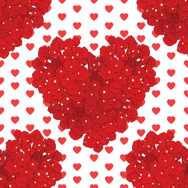 The floral heart. Seamless pattern. The red flowers. — Stok Vektör