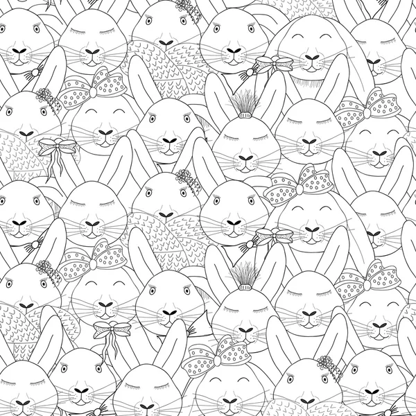 Nahtloses Muster mit Kaninchen. Kopf Nahaufnahme. schwarz-weiß. — Stockvektor