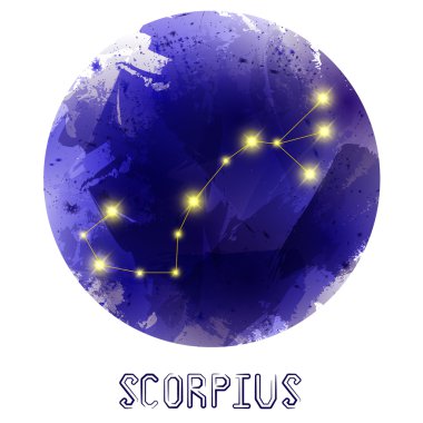 The Constellation Of Scorpius. Starry sky. Dark watercolor backg