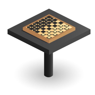 Checkerboard in perspective on the table. Isometric image of che