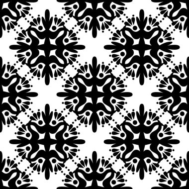 Abstract seamless pattern. Black abstract silhouette of a flower