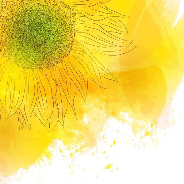 Sunflower. Bright Sunny yellow flower on watercolor background. — Stock Vector