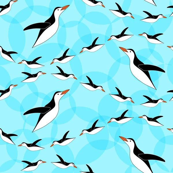 Pinguin nahtlose Muster. blauer Hintergrund. Pinguine tauchen ein — Stockvektor