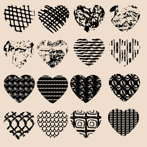 Set of black grunge hearts. Design for Valentine's day — Stok Vektör