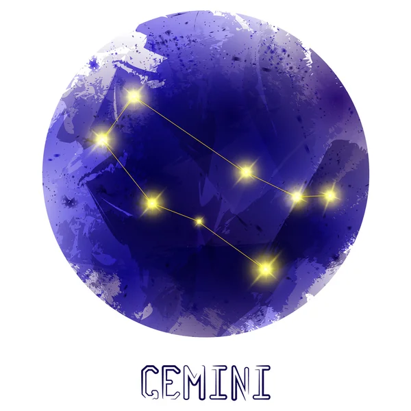 The Constellation Of Gemini. Starry sky. Dark watercolor backgro — Stock Vector