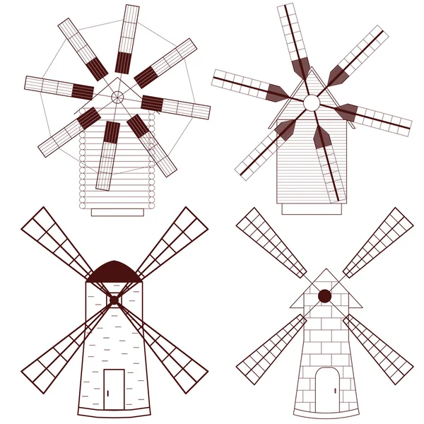 Conjunto de molino de viento. Edificios para moler harina. La producción o — Vector de stock