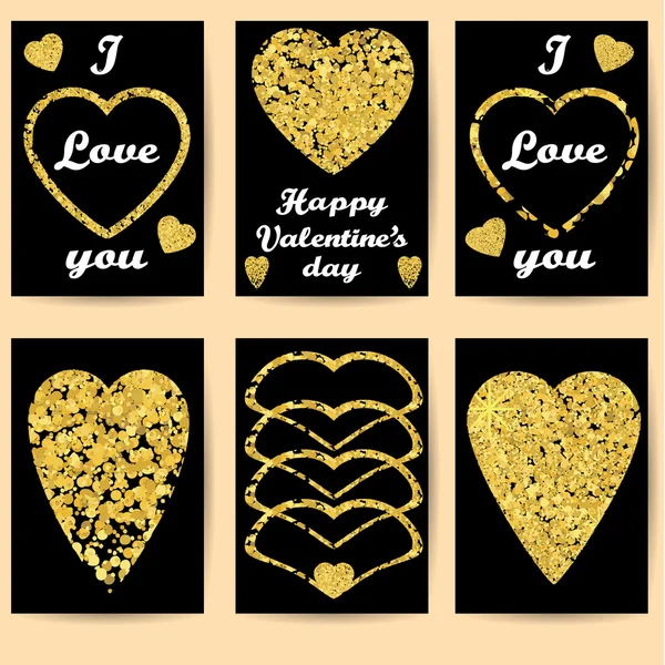 Ensemble de six cartes de vœux avec fond noir. Noir et jaune — Image vectorielle