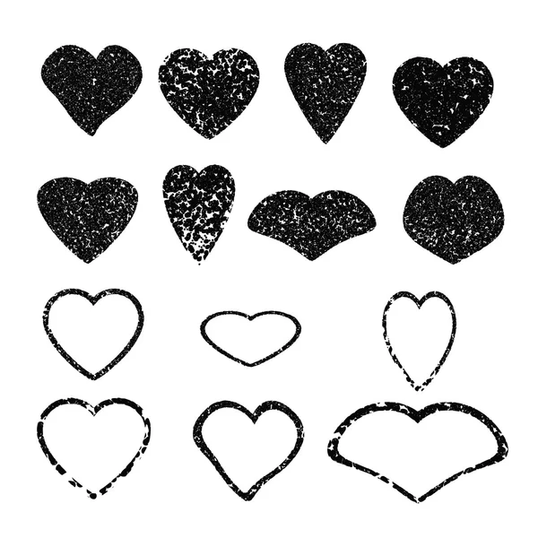 Heart. Set of black grunge hearts. — Stok Vektör