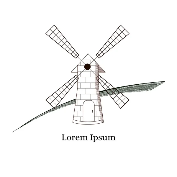Windmill. Building for grinding flour. The production of bread. — ストックベクタ