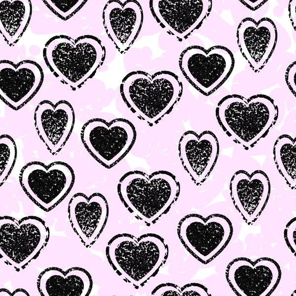 Heart seamless pattern. Abstract pink background. Black grunge h — Stok Vektör