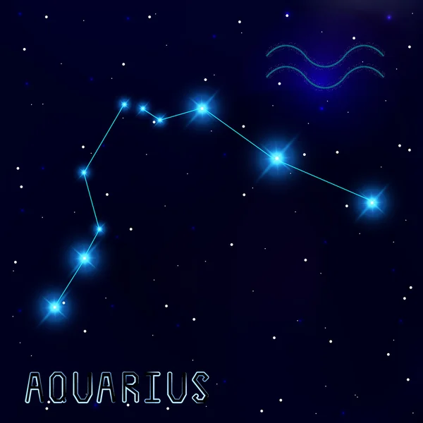 A Constelação de Aquário. Céu estrelado. Fundo azul escuro — Vetor de Stock