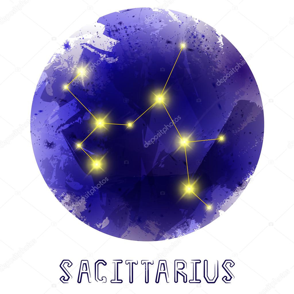 The Constellation Of Sagittarius. Starry sky. Dark watercolor ba