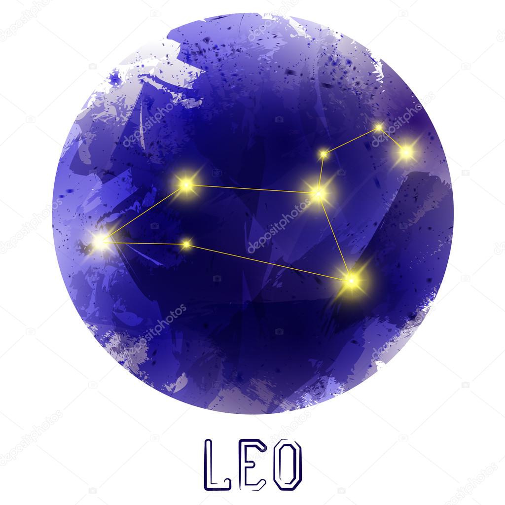The Constellation Of Leo. Starry sky. Dark watercolor background