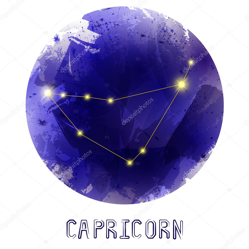 The Constellation Of Capricorn. Starry sky. Dark watercolor back