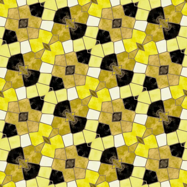 Abstract seamless mosaic floor with yellow, black and beige geometric  shapes — Stock Photo, Image