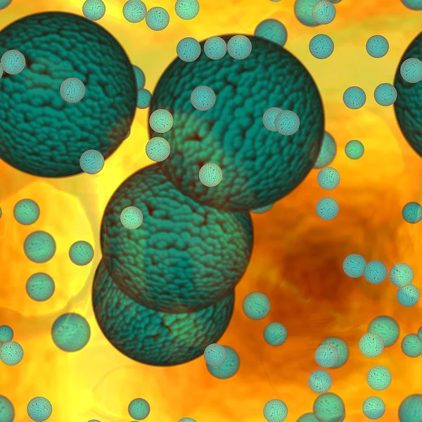 Органический фон с клетками крови и зелеными морщинистыми вирусами, поражающими организм — стоковое фото