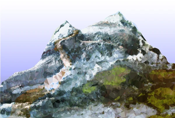 Abstrakt berglandskap med trail, toppar täckt med is och stenar — Stock vektor
