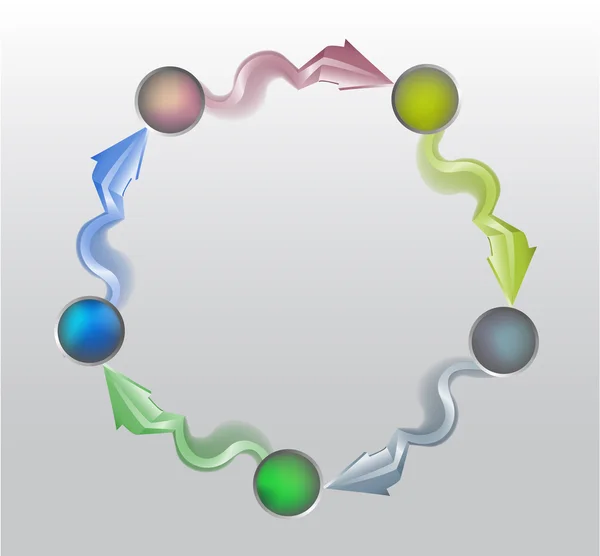 Modèle infographique simple avec cinq boutons et flèches brillantes — Image vectorielle