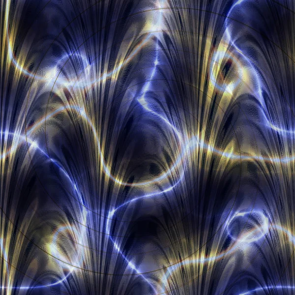 Абстрактний чорний фон з синім і золотим електричним розрядом і спектральними променями — стокове фото