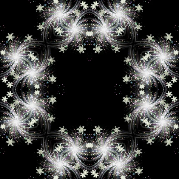 Abstract winter pattern with snowflakes on a black background — Stock Photo, Image