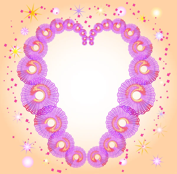 Абстрактні рожеві та фіолетові круглі об'єкти у формі серця з зірками — стоковий вектор