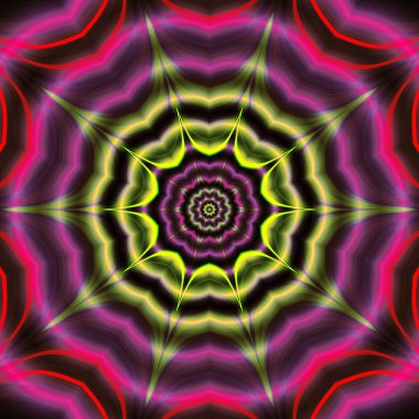 Soyut psychedelic arka planını yeşil, mor ve pembe dalgalı yapısı ışınları ve yıldız ile döner