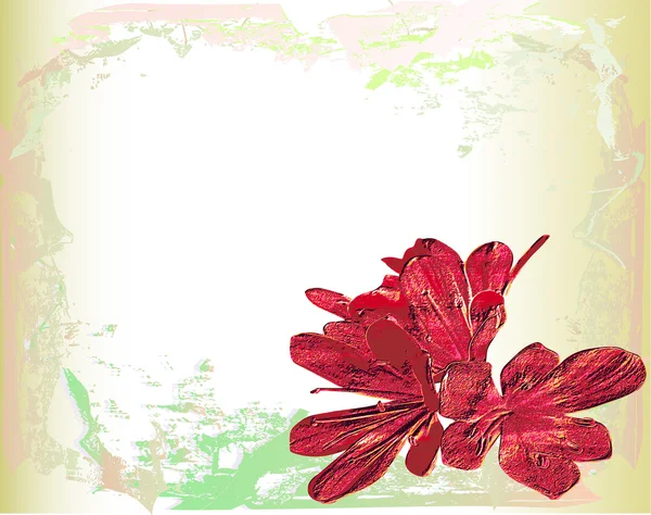 Papel agrietado vintage con flor roja exótica en relieve — Vector de stock
