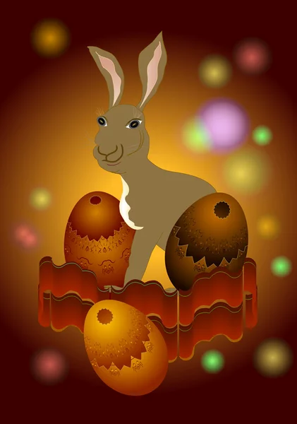 Feliz conejito de Pascua con huevos de chocolate — Vector de stock