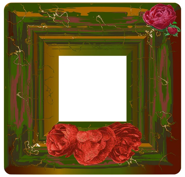 Cadre craquelé vintage avec roses rouges — Image vectorielle