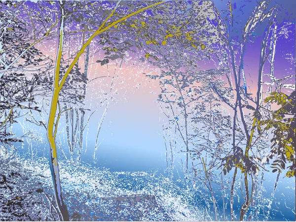 눈 덮인 숲과 겨울 향수 — 스톡 벡터