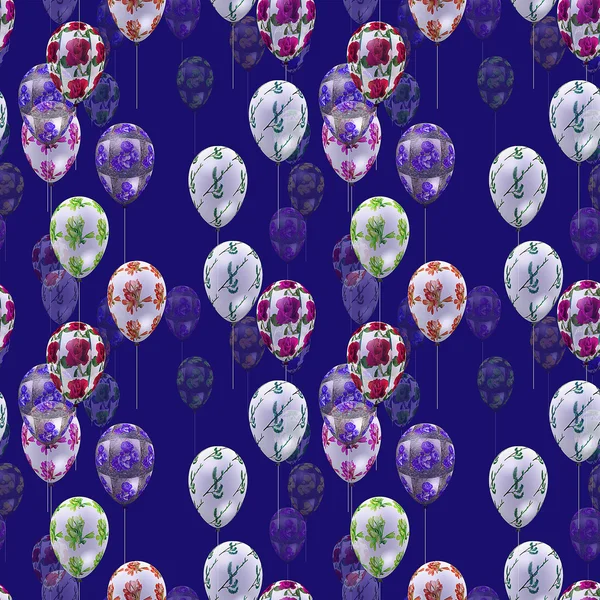 Seamless pattern with balloons in the night sky — Stock Photo, Image