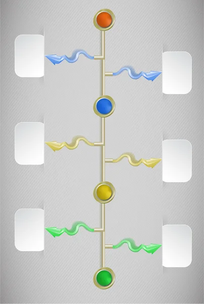 Modello di design infografico con quattro pulsanti e frecce ondulate — Vettoriale Stock