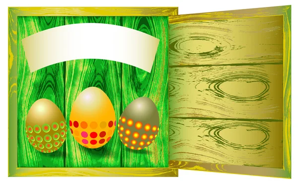 Dřevěné popraskané pozadí s třemi velikonoční vajíčka — Stockový vektor