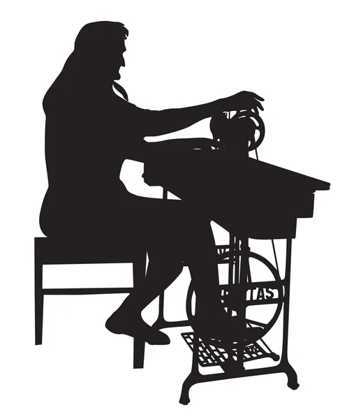 Silhueta da avó com uma velha máquina de costura — Vetor de Stock