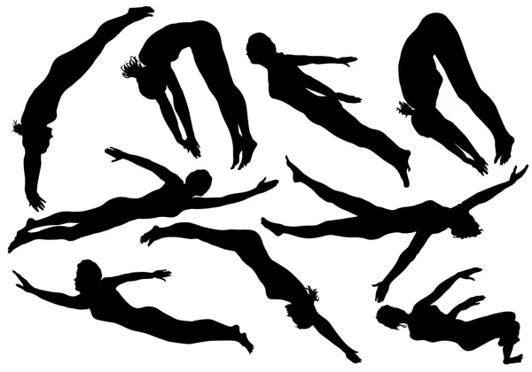 Vrouwen zwemmen sport silhouetten — Stockvector
