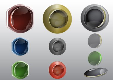 Web sitesi ve Infographic için metalik ve cam düğme kümesi