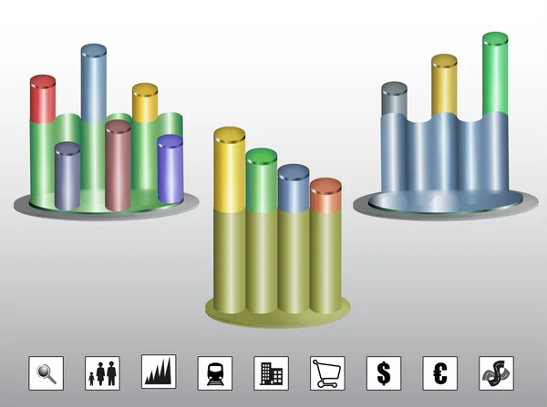 Bunte zylindrische Graphen mit Symbolen — Stockvektor