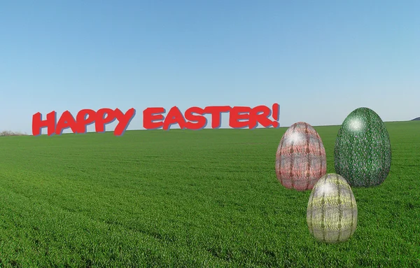 Landscape with three Easter eggs — Stock Photo, Image