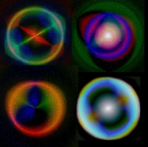 Абстрактные круглые светящиеся объекты с лучами и цветовым спектром — стоковое фото
