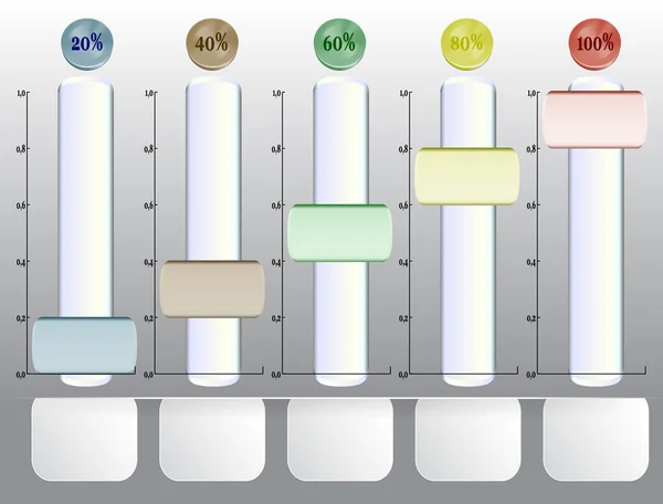 Infografik-Vorlage mit Schiebereglern, Papierbannern, Grafiken und Buttons — Stockvektor