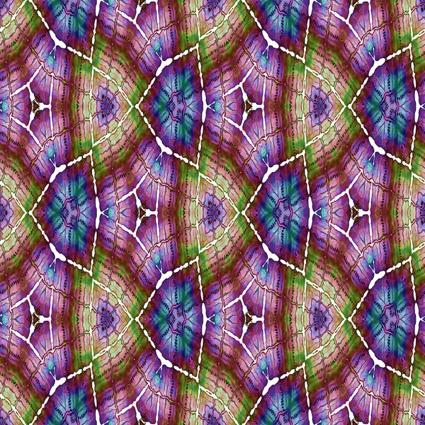 Patrón caleidoscópico sin costura abstracto rosa, azul y verde con tiras y triángulos — Foto de Stock