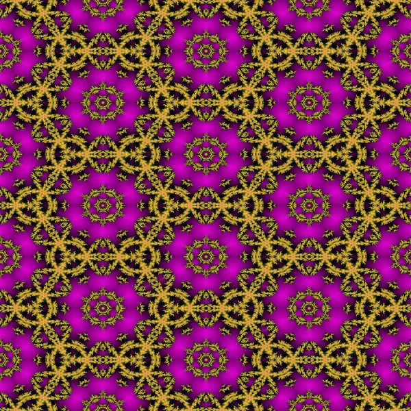 Patrón fractal sin costuras con flores rosadas y círculos entrelazados de oro — Foto de Stock