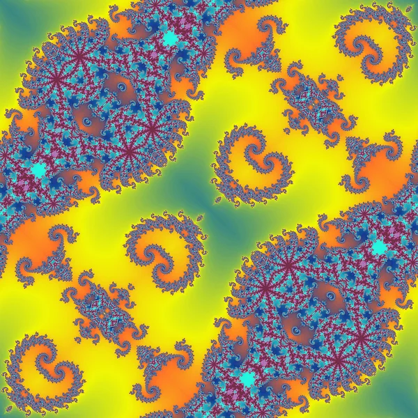 Abstract blue, yellow and green fractal with ornamental motifs — Stock Photo, Image