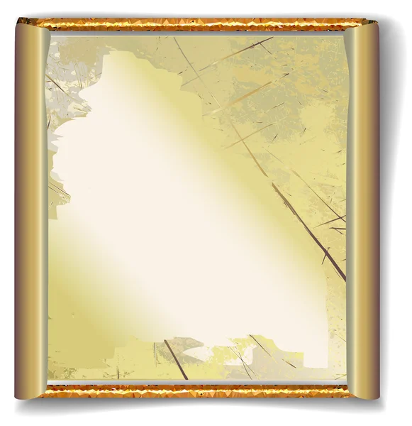 Vintage scroll of scratched parchment with gold frame — Stock Vector