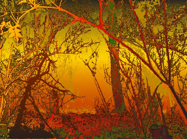 Nostalgische achtergrond met silhouetten van de bomen — Stockvector