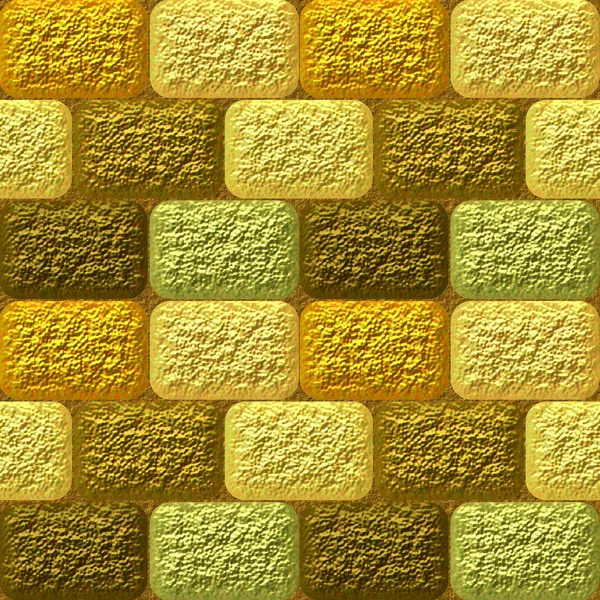 Nahtlose Mosaik-3D-Muster aus grobem Gold, braunen und grünen abgerundeten Rechtecken — Stockfoto