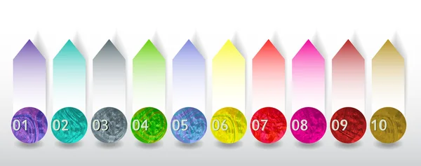 Conjunto de botones coloridos y pancartas de papel con números para diseño web e infografía — Vector de stock