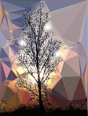 Poligonal arka plan ağaç silueti ile